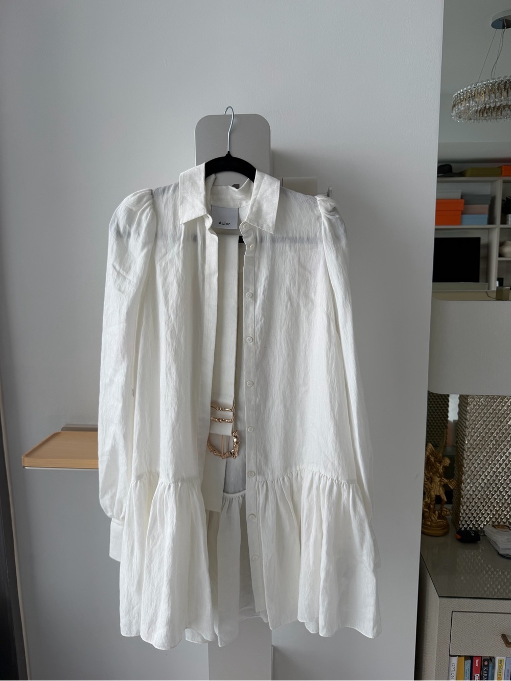 Acler White Ruffled Longline Shirt Jacket